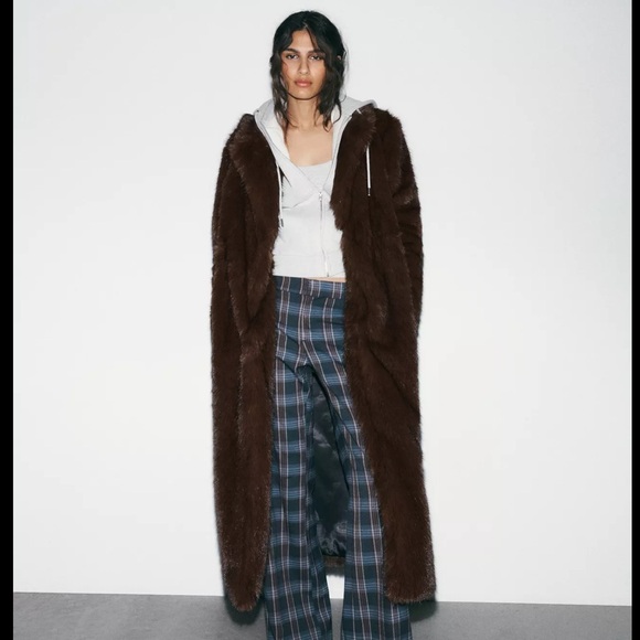Zara Dark Brown Extra Long Faux Fur Jacket - Picture 4 of 10